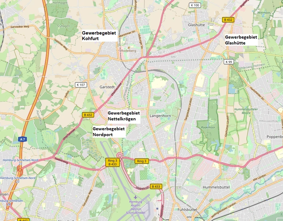 Hier sollte eigentlich die Gewerbegebiete von Norderstedt zu sehen sein.