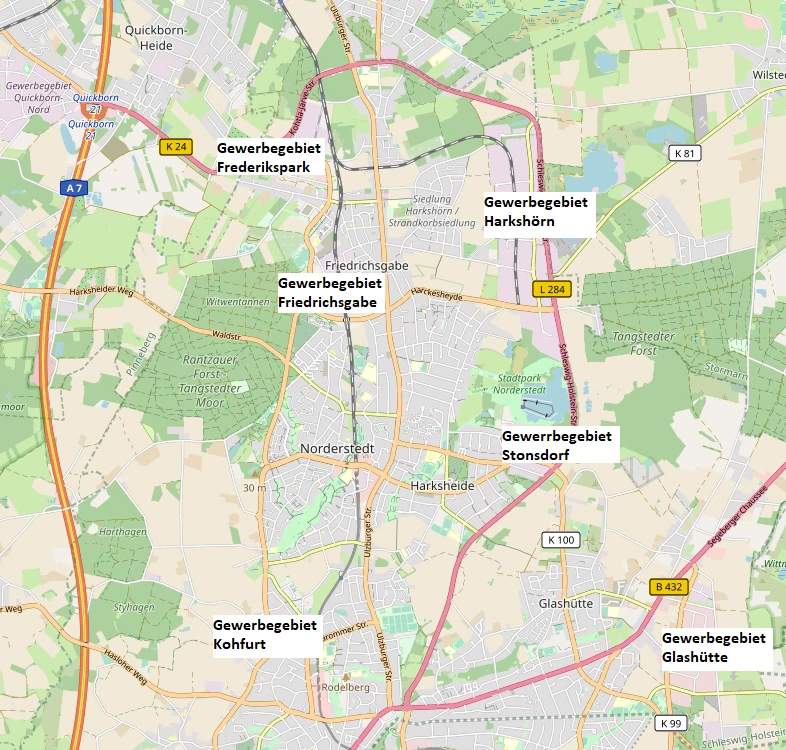 Hier sollte eigentlich die Gewerbegebiete von Norderstedt  zu sehen sein.