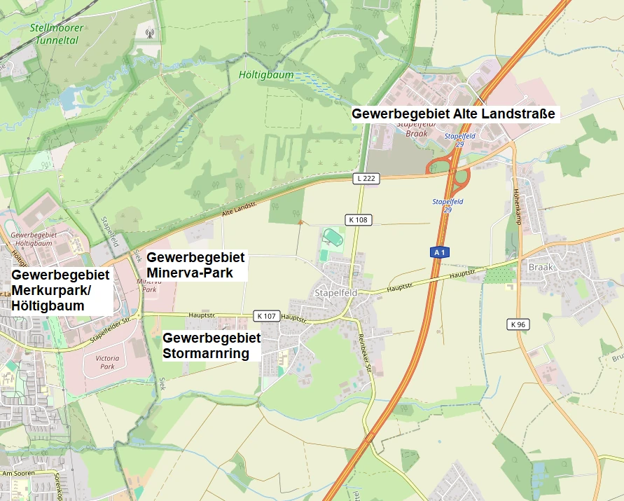 Hier sollte eigentlich die Gewerbegebiete von Stapelfeld zu sehen sein.